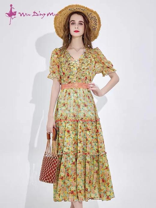 五丁目夏款V领真丝长裙 商品图0