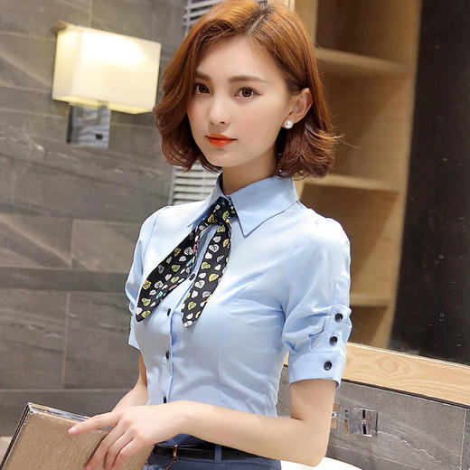 雪纺衫短袖衬衫女职业OL女装正装夏季白色修身显瘦衬衣工装工作服 TR-1401简JY 商品图2