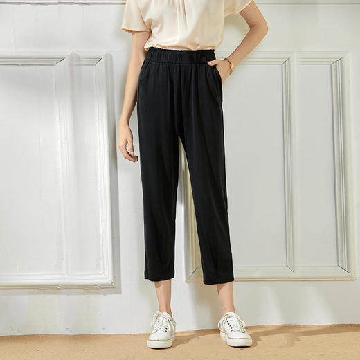 丁摩 春夏薄凉爽超大弹力针织醋酸9分裤小脚裤休闲裤Q121144DB199 商品图1