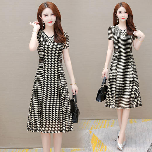 YWE JR835格子连衣裙修身显瘦气质优雅时尚裙【优】 商品图0