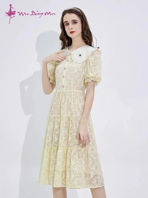 五丁目夏娃娃领简约蕾丝拼接连衣裙 商品图0