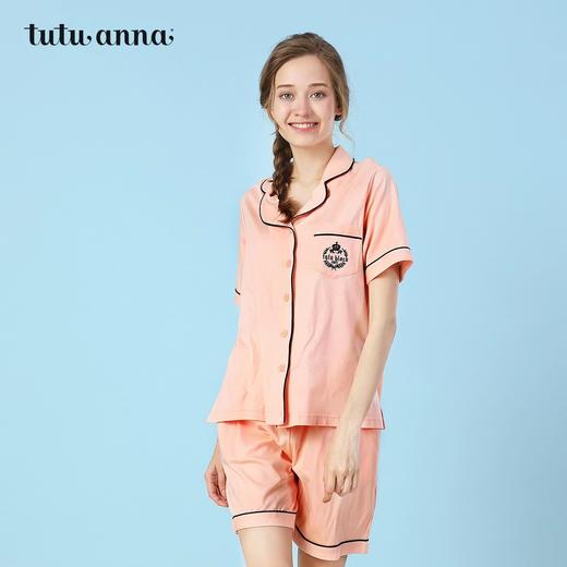tutuanna睡衣女夏套装棉纯色短袖短裤薄可出门休闲家具服 商品图1