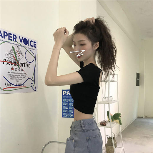 【紧身、性感、露腰T恤】黛唯梵纯棉短款上衣修身短袖，美背舞蹈上衣U领，网红辣妹简约女学生t恤女潮热卖 商品图3
