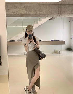 （清仓现货）【社群供K】气质纯色开衩半身裙