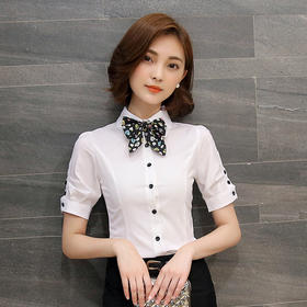 雪纺衫短袖衬衫女职业OL女装正装夏季白色修身显瘦衬衣工装工作服 TR-1401简JY