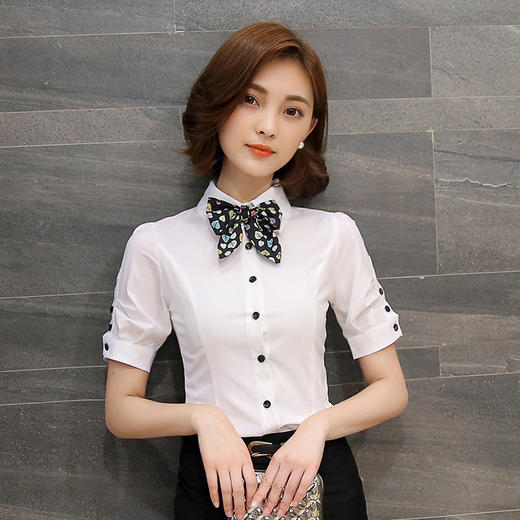雪纺衫短袖衬衫女职业OL女装正装夏季白色修身显瘦衬衣工装工作服 TR-1401简JY 商品图0