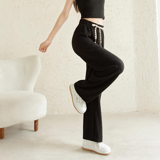 【夏日穿搭】水波纹清凉阔腿裤 抽绳松紧高腰阔腿 百搭款式 透气面料颜值在线 商品图1