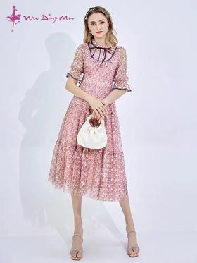 五丁目简约修身网纱连衣裙