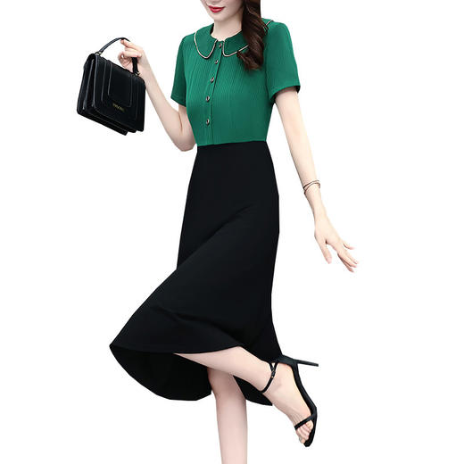 HT-0916夏新款假两件套大码女装胖mm修身显瘦中长款短袖连衣裙 商品图4