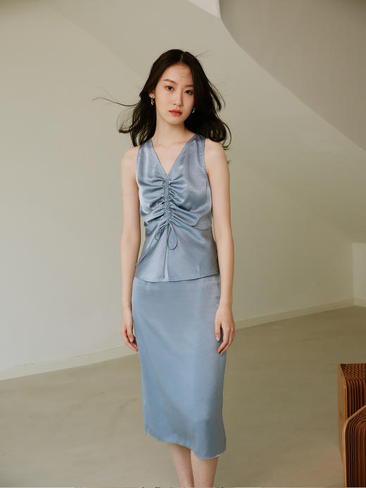 HeyDress缎面半身裙女夏季通勤百搭丝滑缎面开叉半裙优雅气质裙子 商品图4