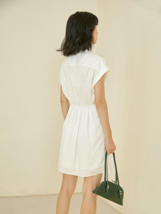 HeyDress衬衫连衣裙女夏季POLO领收腰褶皱设计感无袖中长款裙子 商品图3