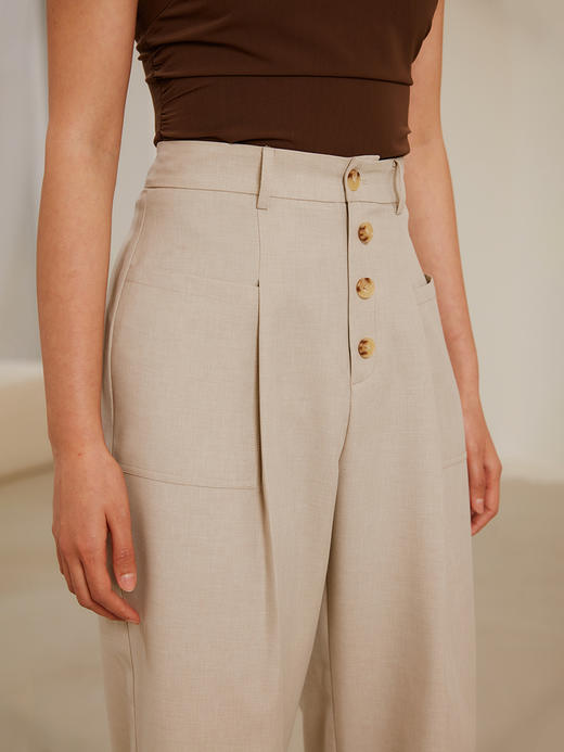 HeyDress麻感直筒裤女夏季高腰设计感小众九分休闲裤垂感裤子 商品图4