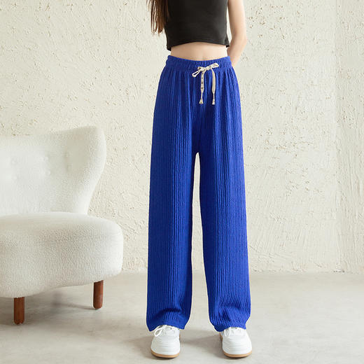 【夏日穿搭】水波纹清凉阔腿裤 抽绳松紧高腰阔腿 百搭款式 透气面料颜值在线 商品图4