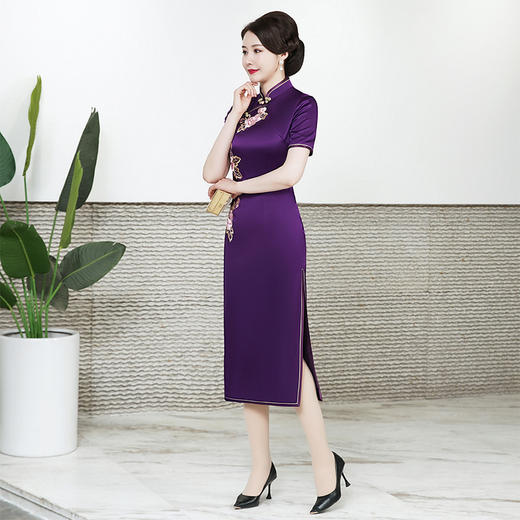 真丝桑蚕丝旗袍连衣裙，优雅修身妈妈装旗袍礼服BLH2241 商品图3