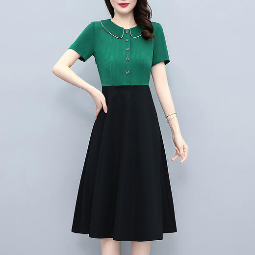 HT-0916夏新款假两件套大码女装胖mm修身显瘦中长款短袖连衣裙 商品图0