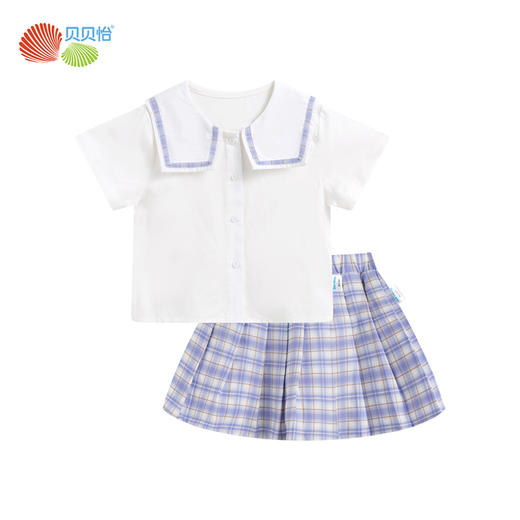 贝贝怡夏季新品女童衬衫半身裙套装JK学院风裙子两件套222T2470 商品图5