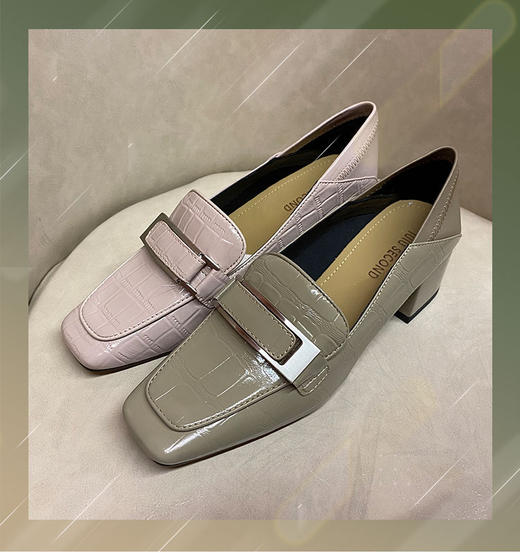 IUIU SECOND 2022春新款气质方头粗跟乐福鞋石头纹胎牛皮单鞋17951 商品图0