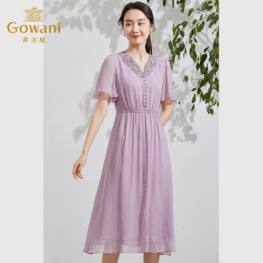 乔万尼真丝连衣裙女气质显瘦新款紫色桑蚕丝长裙EF2E409701 商品图3