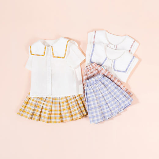 贝贝怡夏季新品女童衬衫半身裙套装JK学院风裙子两件套222T2470 商品图1