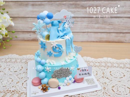 1027CAKE | 双层 蓝色系 翻糖蝴蝶结 小熊 商品图1