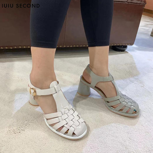 IUIU SECOND夏季编织包头凉鞋女罗马复古舒适休粗跟凉鞋U21BG23991 商品图0