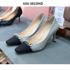 IUIU SECOND春夏马衔扣牛皮浅口小跟女单鞋