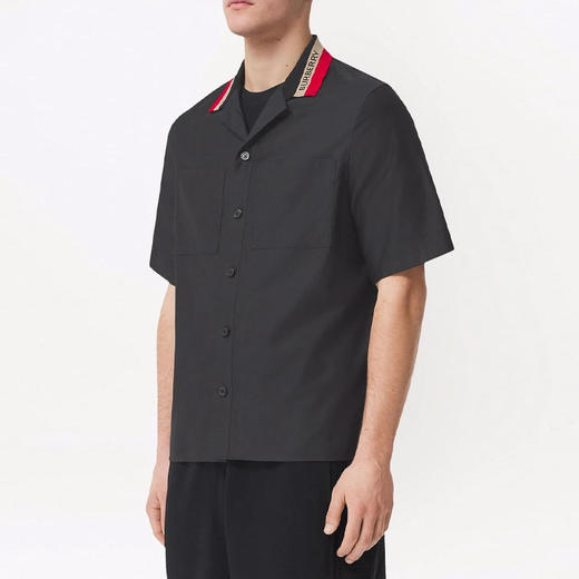 BURBERRY 巴宝莉 男士短袖徽标装饰棉质衬衫 黑色 8050973 A1189 商品图1