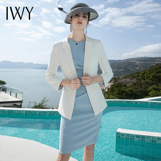 IWY/时尚西装连衣裙两件套女总裁职业装正装套裙夏季蓝色无袖名媛C955+Q620-L 商品图1