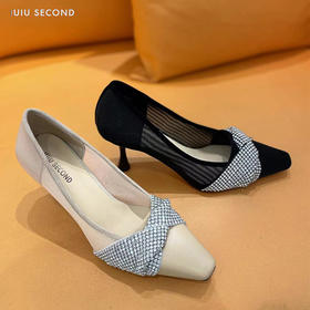 IUIU SECOND2022夏季新款水钻网面高跟鞋浅口单鞋