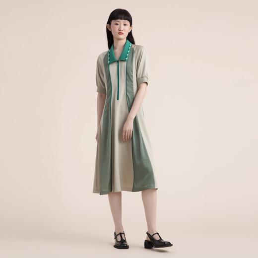 谜底短袖连衣裙2022夏款撞色分割线设计收腰显瘦中长裙222ML0649 商品图0