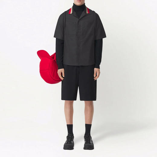 BURBERRY 巴宝莉 男士短袖徽标装饰棉质衬衫 黑色 8050973 A1189 商品图3
