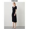VIMAGE/纬漫纪夏季新款复古u领垫肩泡泡袖抽褶显瘦黑色连衣裙VB2207908 商品缩略图1
