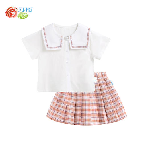 贝贝怡夏季新品女童衬衫半身裙套装JK学院风裙子两件套222T2470 商品图4