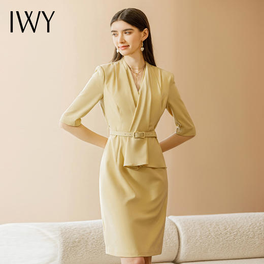 IWY/职业西装套装新款连衣裙杏色夏季五分袖工作服时尚小香风气质22XQ0021 商品图1