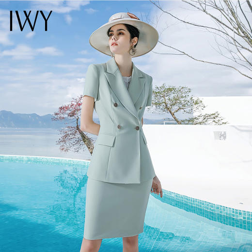 IWY/薄荷绿高端职业装美容院气质女神范时尚短袖西装套装夏季正装 CS1567 商品图1