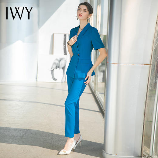 IWY/高级感职业装主持人西装套装女夏季新款OL通勤西服蓝色正装裤 CP1574 商品图3