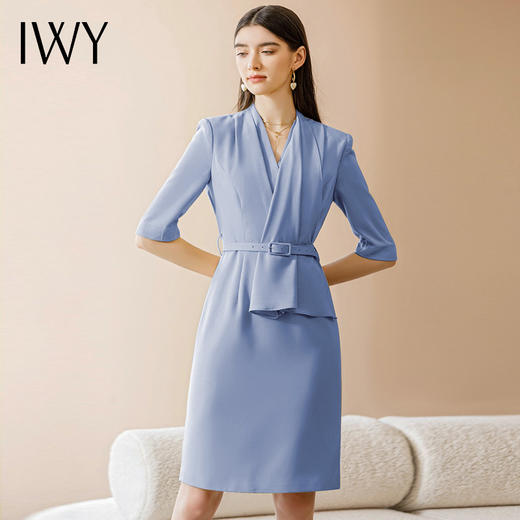 IWY/浅蓝色时尚连衣裙短袖职业装时尚显瘦美业高级感美容院工作服22XQ0021 商品图2