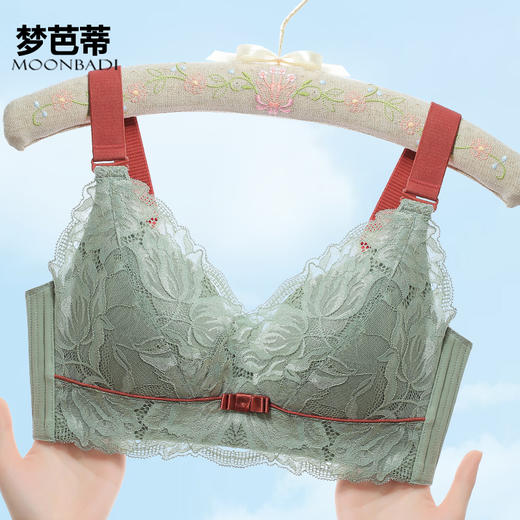 梦芭蒂女撞色内衣大胸显小薄款全罩杯聚拢收副乳胸罩文胸云花知梦 商品图0