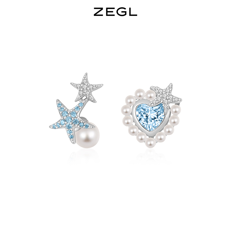 ZEGL设计师环岛日记系列海星爱心耳环女人造珍珠耳钉夏季银针耳饰