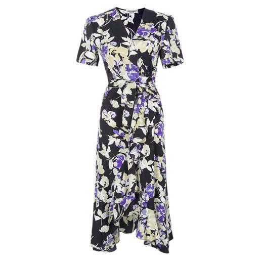 米思阳2024夏季新款知性优雅V领荷叶边裙时尚印花短袖连衣裙2081 商品图4