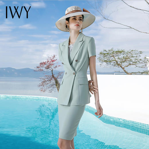 IWY/薄荷绿高端职业装美容院气质女神范时尚短袖西装套装夏季正装 CS1567 商品图3