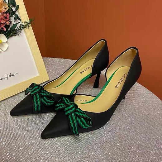 IUIU SECOND 2022夏新款法式蝴蝶结尖头侧空高跟鞋凉鞋 商品图0
