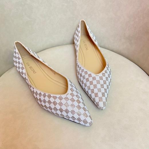 IUIU SECOND2022春季新款棋牌格烫钻伴娘鞋仙女鞋婚鞋舒适平底 商品图0