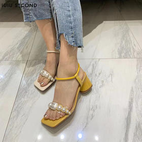 IUIU SECOND夏季凉鞋女一字带时尚中粗跟凉鞋  U21BG24161