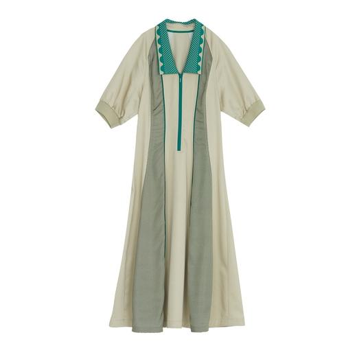 谜底短袖连衣裙2022夏款撞色分割线设计收腰显瘦中长裙222ML0649 商品图4