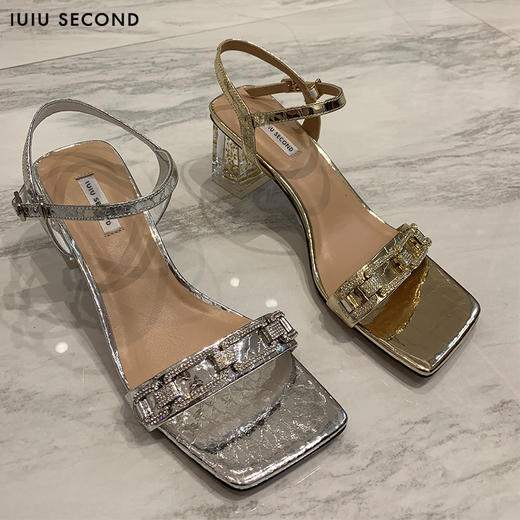 IUIU SECOND夏款方头金属饰口高跟凉鞋U21BG23461 商品图0