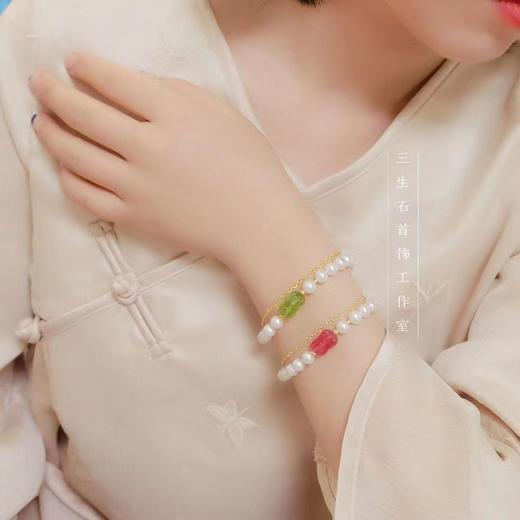 三生石·碧玺并蒂莲珍珠手链 商品图1