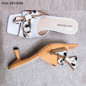 IUIU SECOND夏季甜美少女风蝴蝶结细跟凉拖鞋23911