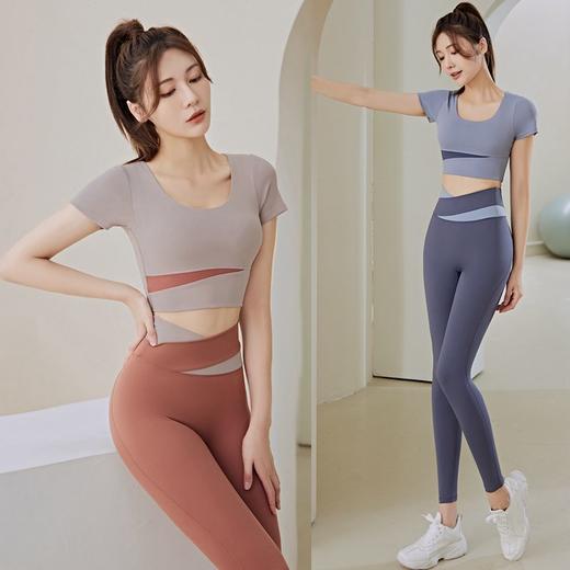【ㄧ舒心畅想，健身之旅】黛唯梵 爆款瑜伽服套装女夏季，气质撞色拼接，室内减fei健身套装，健美操运动短袖套装热卖 商品图9