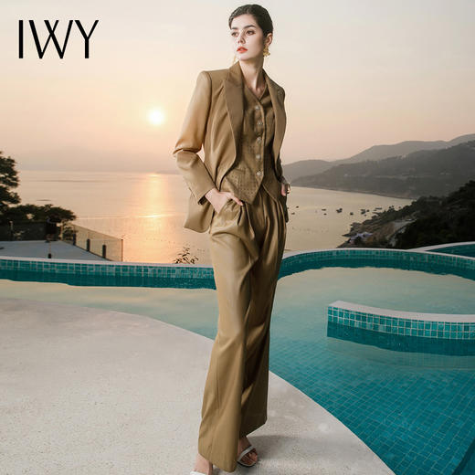IWY/夏天卡其色西装套装女高级感阔腿裤显瘦职业装长袖正装工作服22CCVP0060 商品图0